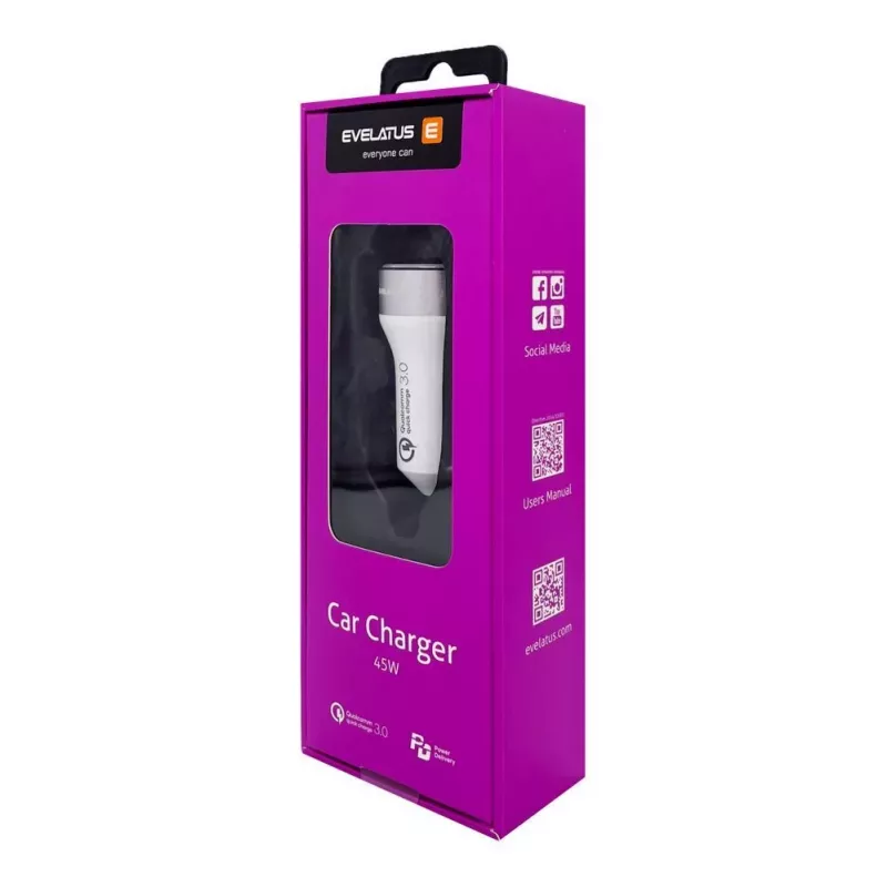 Evelatus Quick Car Charger QCC03 White automobilinis įkroviklis