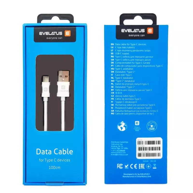 Evelatus duomenų laidas USB-C įrenginiams, TPC07 baltas - USB-A į USB-C, 1,2 m, 15 W įkrovimas, duomenų sinchronizavimas