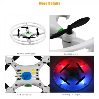 iLike Phantom Quadcopter Drone 360° (HC615) su nuotolinio valdymo pultu 2,4GHz, USB įkrovimas, 6 ašių giroskopas, 4 kanalai – balta