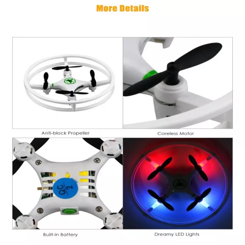 iLike Phantom Quadcopter Drone 360° (HC615) su nuotolinio valdymo pultu 2,4GHz, USB įkrovimas, 6 ašių giroskopas, 4 kanalai – balta