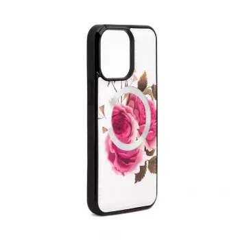 Evelatus Apple iPhone 14 Pro Max Odinis Dėklas su Užtrauktuku Gėlių Dizainas Baltas