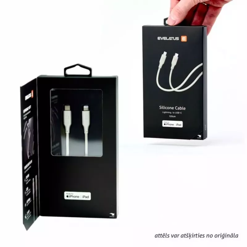 Evelatus USB-C to Lightning Silicone Cable 1,2m (MFI10CL) 60W / 20V 3A Black
