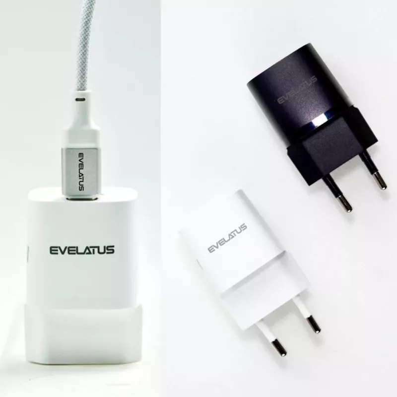 Evelatus USB-A and USB-C 30W Max EU Charger White
