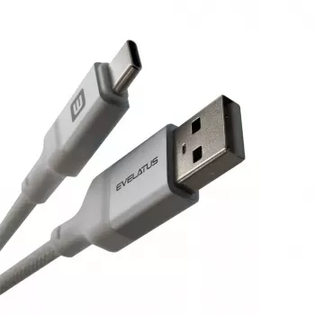 Evelatus USB-A į USB-C laidas 2M aliuminio korpusu pintas baltas