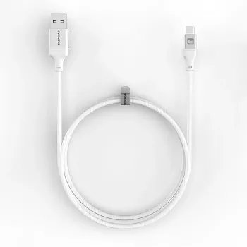 Evelatus USB-A į USB-C laidas 2M aliuminio korpusu pintas baltas