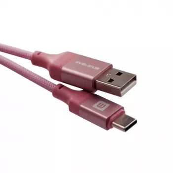Evelatus USB-A į USB-C laidas 2M Pintas Nailonas Aliuminio Korpusas Rožinis