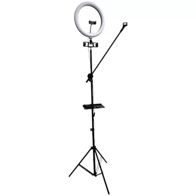 iLike S12 LED Selfie 31cm Ring Light Lamp + Tripod Stand 2,1m + Shelf & 3x Phone / Mic Holder Black