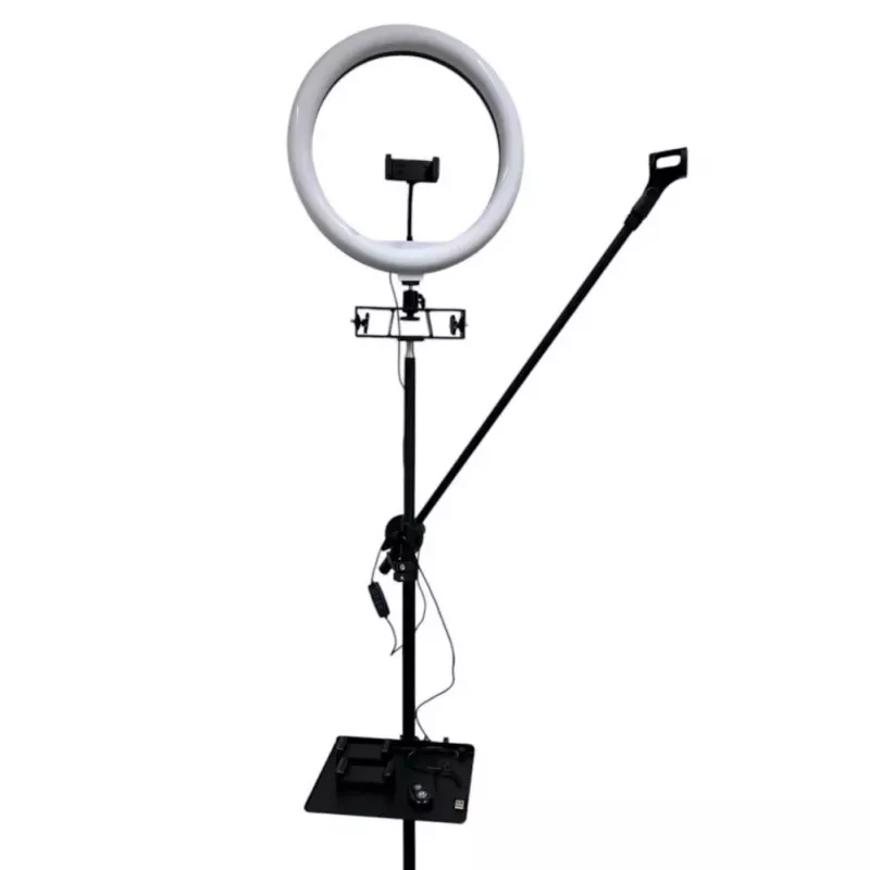 iLike S12 LED Selfie 31cm Ring Light Lamp + Tripod Stand 2,1m + Shelf & 3x Phone / Mic Holder Black