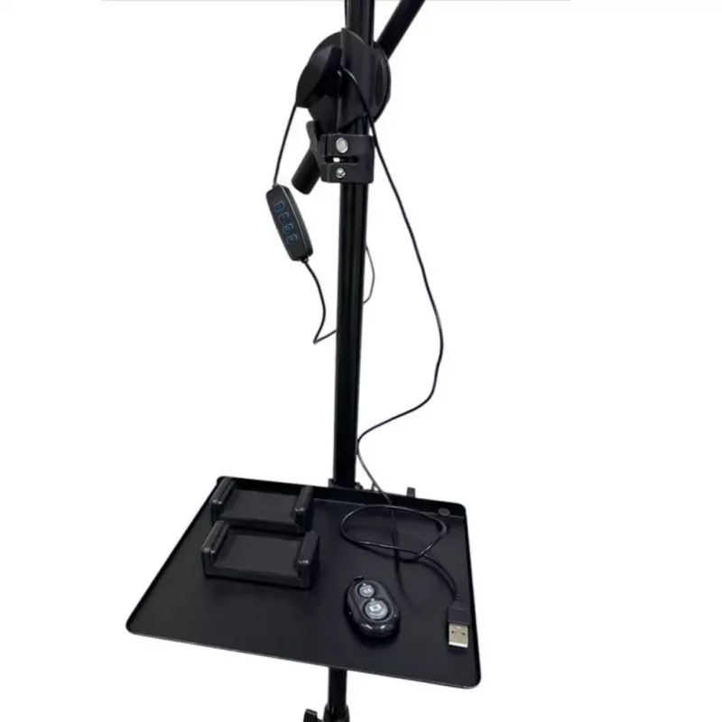 iLike S12 LED Selfie 31cm Ring Light Lamp + Tripod Stand 2,1m + Shelf & 3x Phone / Mic Holder Black