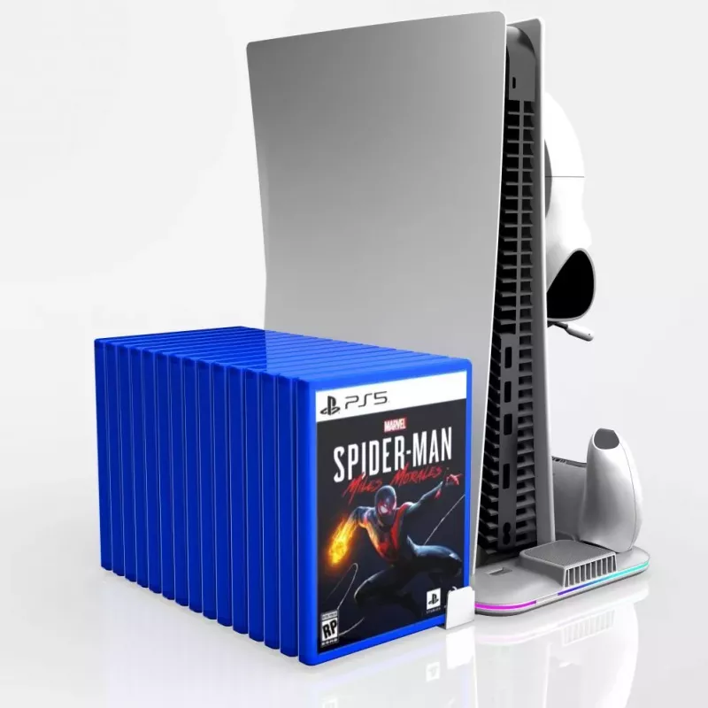 iLike DZ504 Slim Multi Dock Station, skirta PlayStation 5 PS5 valdikliams, su aušinimo ventiliatoriais ir RGB, juoda