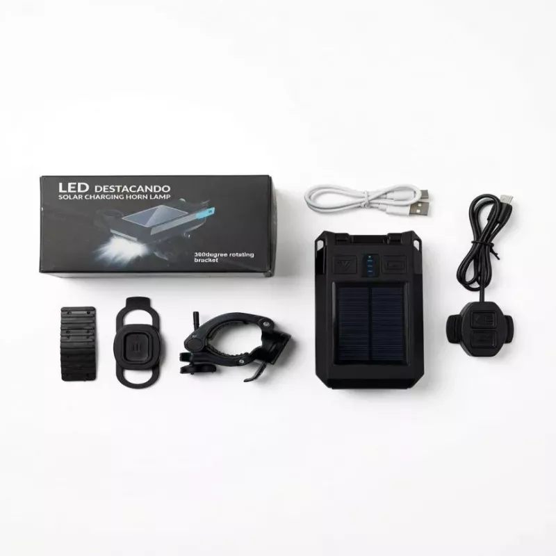 iLike dviračio priekinis žibintas su saulės baterija, 120 dB garso signalu, USB įkrovimu, 1000 LM LED, 4000 mAh baterija, avariniu įspėjamuoju žibintu
