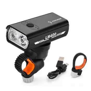 iLike JOHORSE USB įkraunamas dviračio priekinis žibintas, 400LM LED, dviejų spindulių, aliuminio korpusas, baterijos indikatorius, atsparus vandeniui