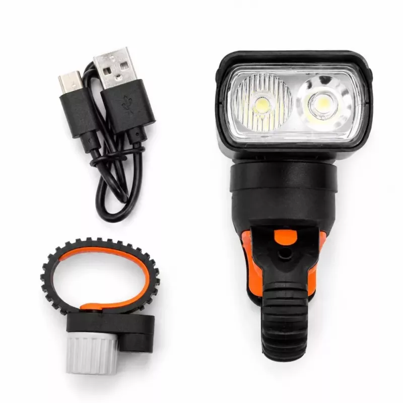 iLike JOHORSE USB įkraunamas dviračio priekinis žibintas, 400LM LED, dviejų spindulių, aliuminio korpusas, baterijos indikatorius, atsparus vandeniui