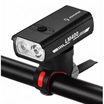 iLike JOHORSE USB įkraunamas dviračio priekinis žibintas, 400LM LED, dviejų spindulių, aliuminio korpusas, baterijos indikatorius, atsparus vandeniui