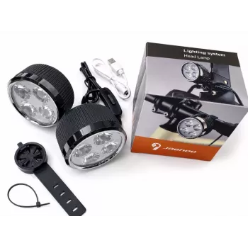 iLike USB Įkraunamas 4-LED Dviračio Žibintų Rinkinys – Priekiniai ir Galiniai Dviračio Žibintai su 120dB Garsiniu Signalu