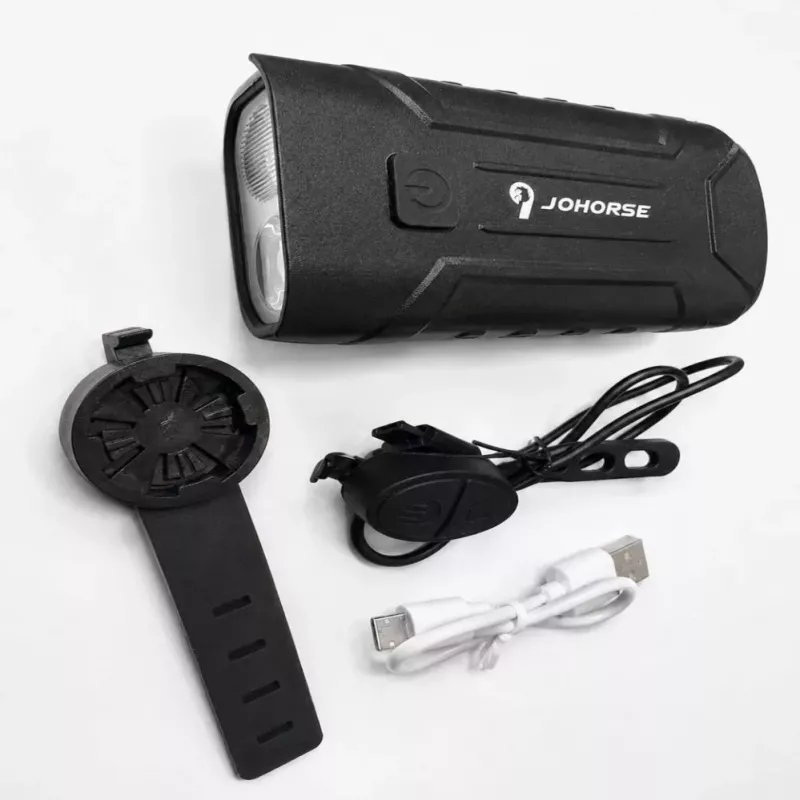 iLike JOHORSE Įkraunamas Dviračio Žibintas su 120dB Garsiniu Signalu, USB Įkraunamas LED Priekinis Dviračio Žibintas, Aukštas/Žemas Spindulys, IPX4 Atsparus Vandeniui, Juodas