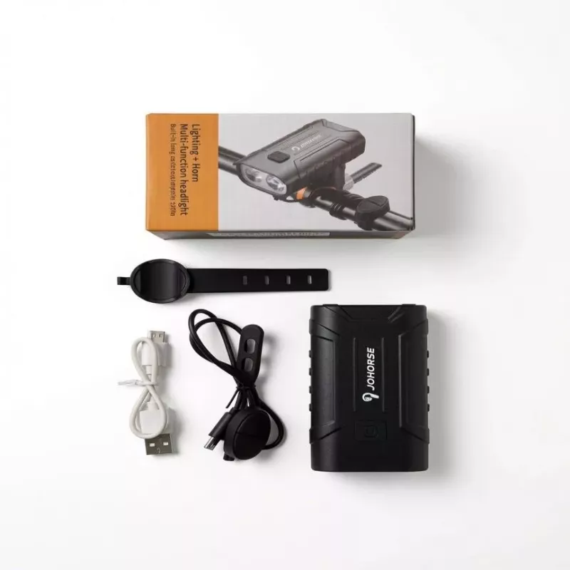 iLike JOHORSE Įkraunamas Dviračio Žibintas su 120dB Garsiniu Signalu, USB Įkraunamas LED Priekinis Dviračio Žibintas, Aukštas/Žemas Spindulys, IPX4 Atsparus Vandeniui, Juodas