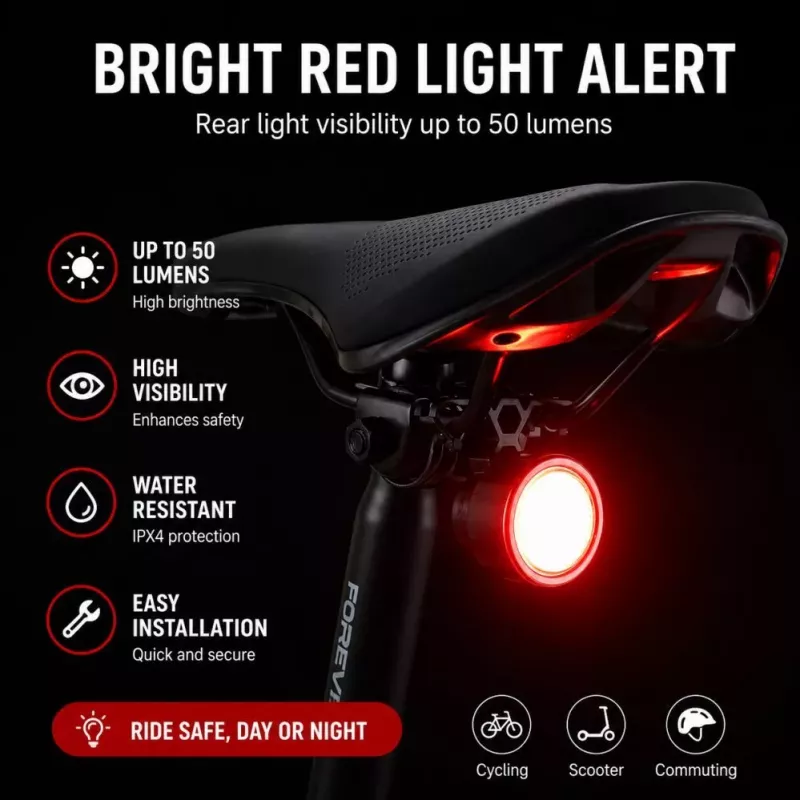 iLike JOHORSE 50LM USB Rechargeable Bike Tail Light, Type-C Charging, 5 Lighting Modes, IPX4 Waterproof LED Bicycle Rear Safety Light Black