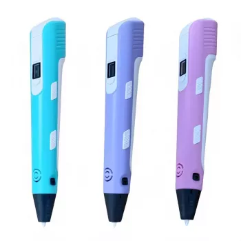 iLike 3D Pen-3 su LCD ekranu ir 10 trafaretų mėlyna + PLA kaitinimo siūlų rinkinys 20 spalvų 200 metrų