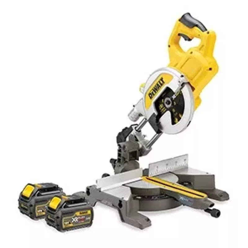 DEWALT DCS777T2-QW 216mm 54V XR FLEXVOLT belaidis kampinis pjūklas su 2 x 6.0Ah baterijomis, greituoju įkrovikliu ir 40 dantų TCT disku