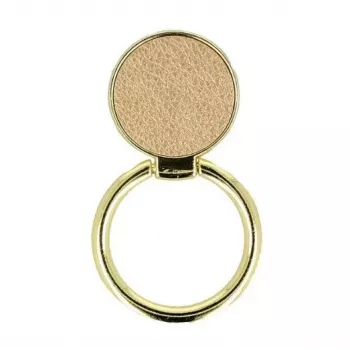 iLike Ring LEATHER UCH000526 Gold - Premium Genuine Leather Phone Ring Holder with 360° Rotation and Kickstand