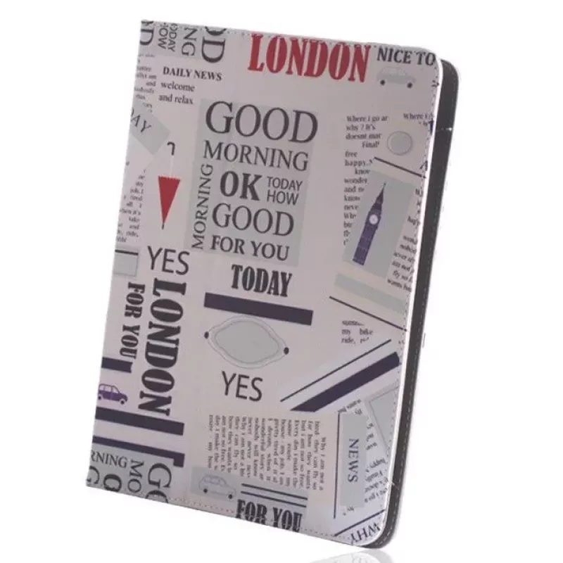 iLike Case Newspaper for Tablet 9-10 inch - Universal Folio Cover with Stand, PU Leather, Newspaper Print