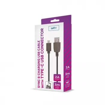 Setty Universal USB Cable 3m 2A Type-C Black