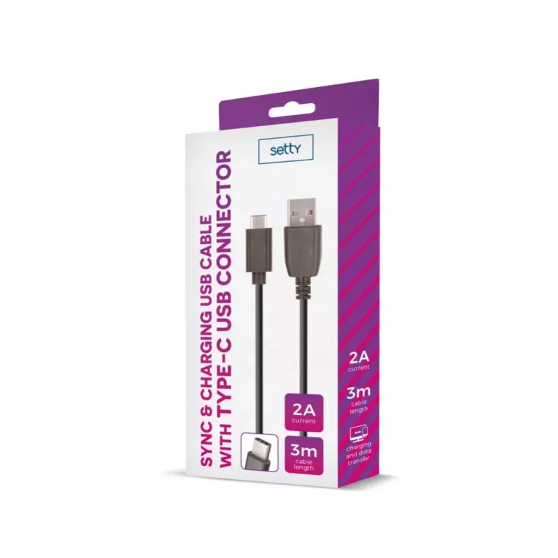 Setty Universal USB Cable 3m 2A Type-C Black