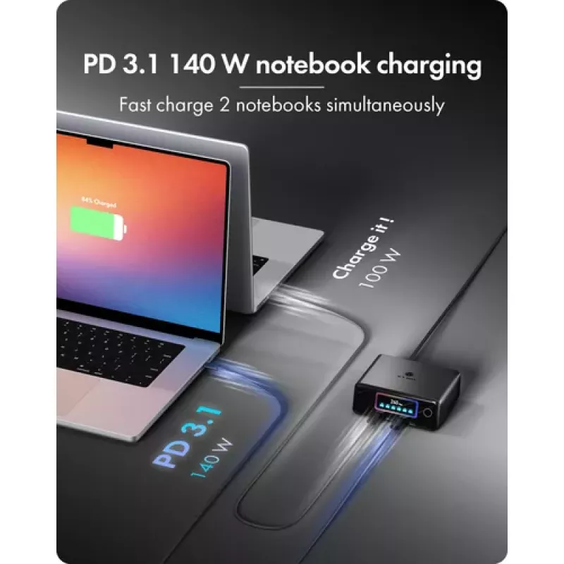 ICY BOX IB-PS2401 Diamond Charge 2401 GaN įkrovimo stotis su LCD ekranu, 240 W