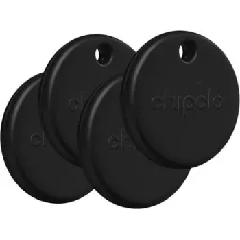 Chipolo POP Tracking Tag 4-Pack Black - Bluetooth Key Finder, Apple Find My Compatible, Replaceable Battery, IPX5 Water Resistant, 60m Range, 120dB Ringer