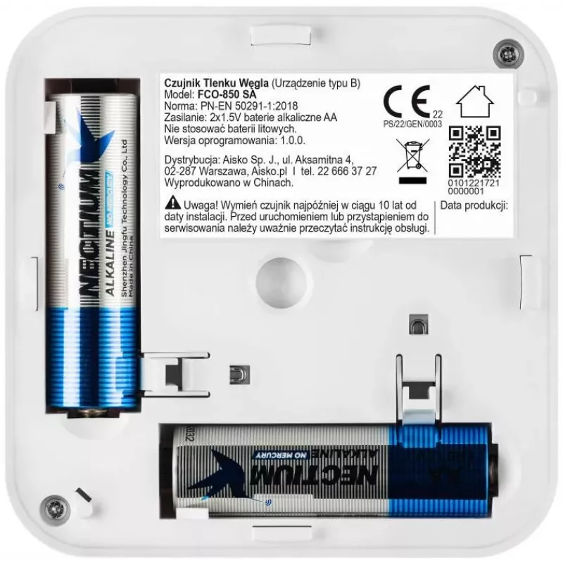 FIRESCO FCO-850 SA anglies monoksido detektorius su LCD ekranu, 10 metų tarnavimo laikas