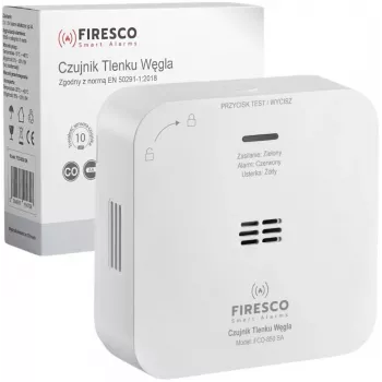 FIRESCO FCO-850 SA anglies monoksido detektorius su LCD ekranu, 10 metų tarnavimo laikas