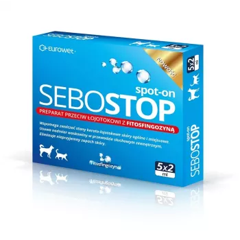 EWE EUROWET Sebostop Spot-on - Anti-Seborrhea Solution for Dogs and Cats - 5 x 2 ml Pipettes