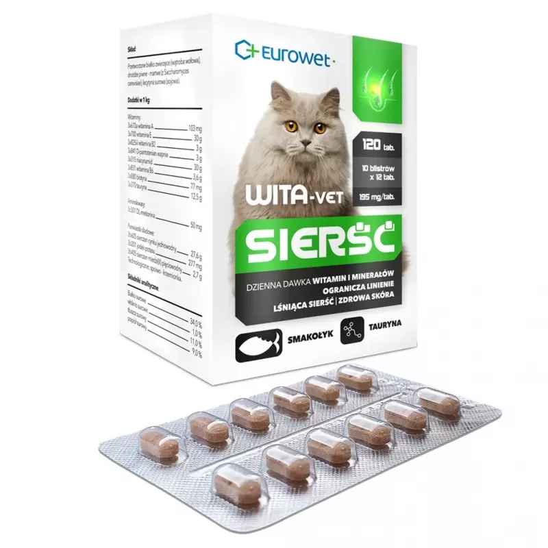 EUROWET Wita-Vet Coat – papildai katėms – 120 tablečių