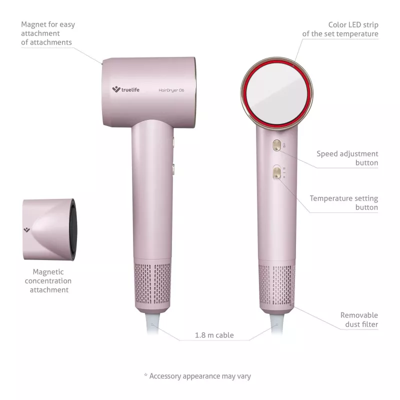 TLF TrueLife HairDryer D6 Plaukų Džiovintuvas 1600 W Rožinis