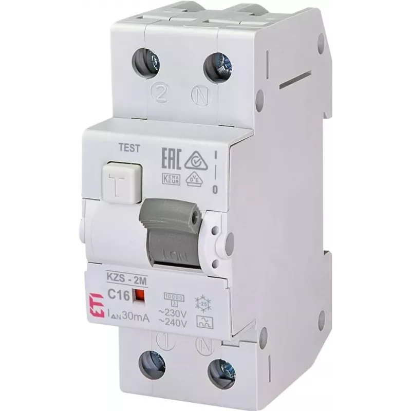 ETI liekamosios srovės automatinis jungiklis 2P 16A 30mA AC tipo KZS-2M Auto
