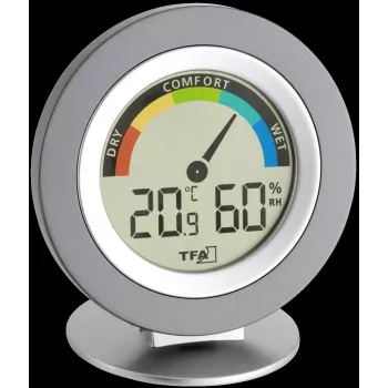 TFA 30.5019 Thermo-Hygrometer COSY – Skaitmeninis Patalpų Termometras ir Drėgmės Matuoklis su Max/Min Atmintimi, Komforto Zonos Indikatoriumi, LCD Ekranu, Baltas