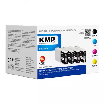 KMP MULTIPACK E220VXX - 4 vnt. rinkinys - High Yield - Juoda, Geltona, Žydra, Raudona - Suderinamos rašalo kasetės (Alternatyva: Epson T7891, T7892, T7893, T7894) - skirtos Epson WorkForce Pro WF-5110DW, WF-5190DW, WF-5620DWF, WF-5690DWF