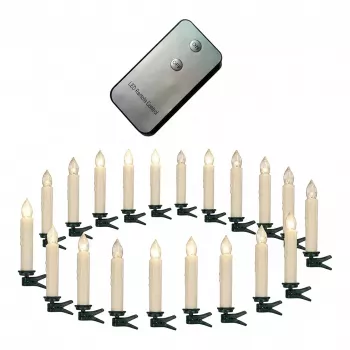 SYNERGY21 LED Xmas Candles 24 vnt. rinkinys su nuotolinio valdymo pulteliu - šiltai balta šviesa, mirgėjimo efektas, laikmatis, reguliuojamas ryškumas, segtuvas Kalėdų eglutei