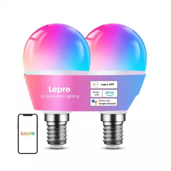 LEPRO BP1-2 E14 LED lemputė su Bluetooth ir Wi-Fi, 470 lm, 2 vnt. pakuotė
