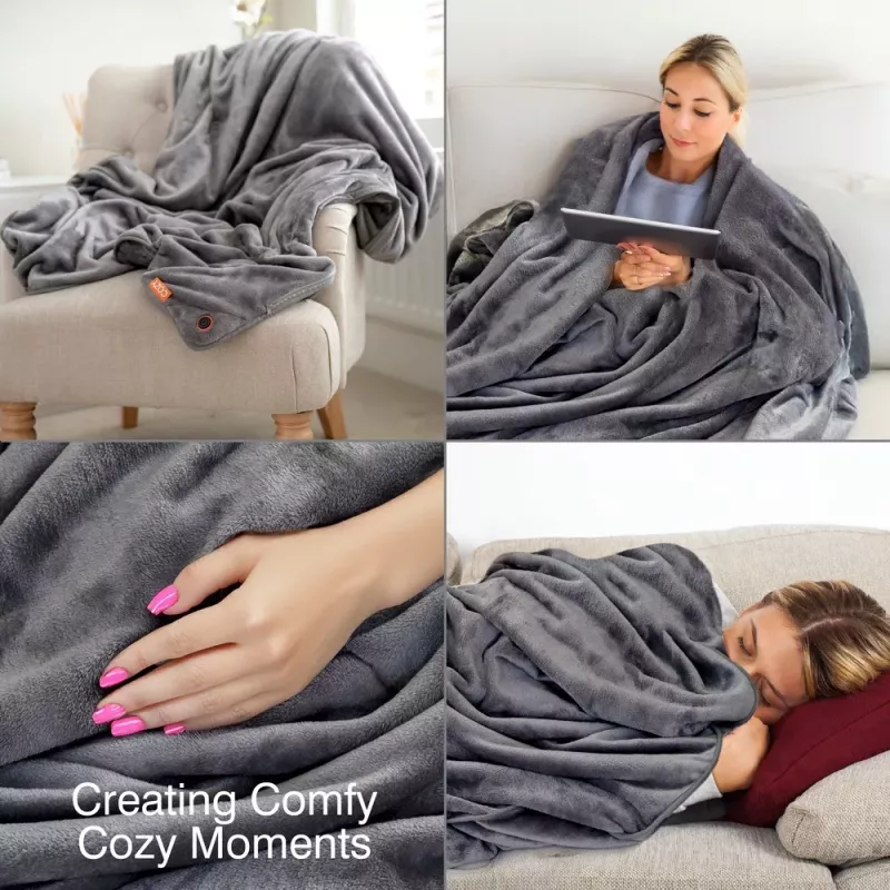 Bodi-Tek BT-BLHT-EU/1.0 COZY Snuggle Blanket Heated Throw 130 x 160 cm, Pilka