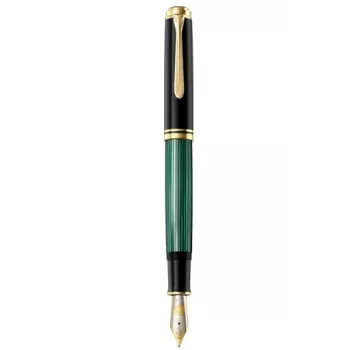 Pelikan Souverän M1000 plunksninis rašiklis, juodas, aukso apdaila, žalias rašalo langelis, stambus antgalis, integruotas stūmoklinis pildymas, tinka kairiarankiams ir dešiniarankiams, pagamintas Vokietijoje