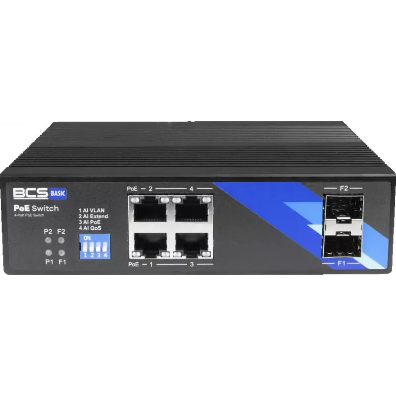 BCS BCS-B-ISP04G-2SFP Neprijungiamas pramoninis Ethernet jungiklis, 4 prievadai Gigabit RJ45 + 2 SFP, DIN bėgis, IP40