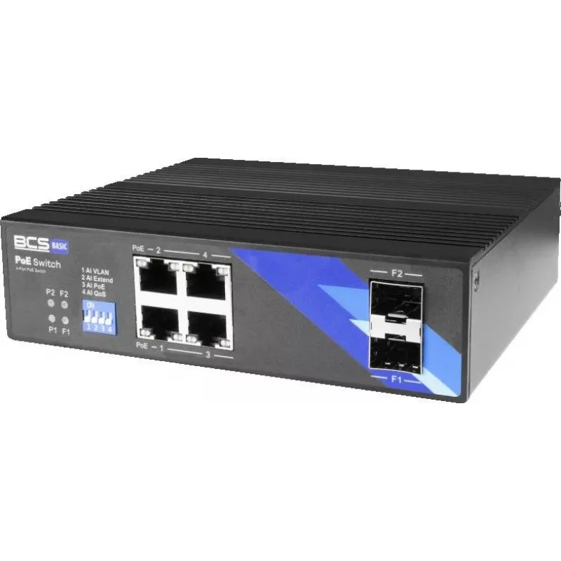 BCS BCS-B-ISP04G-2SFP Neprijungiamas pramoninis Ethernet jungiklis, 4 prievadai Gigabit RJ45 + 2 SFP, DIN bėgis, IP40