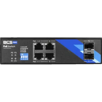BCS BCS-B-ISP04G-2SFP Neprijungiamas pramoninis Ethernet jungiklis, 4 prievadai Gigabit RJ45 + 2 SFP, DIN bėgis, IP40