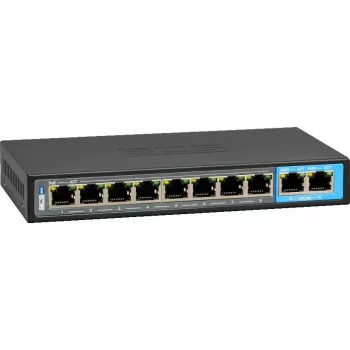 BCS BCS-B-SP0802G 8 prievadų PoE+ jungiklis su 2 Gigabit išėjimais, 120 W, nevaldomas