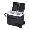 HCALORY P50M+ automobilinis šaldytuvas su Bluetooth, 50L, -20°C iki +20°C, DC 12/24V ir AC 100-240V, 60W, R134a, LCD ekranas, programėlės valdymas, akumuliatoriaus apsauga, ratukai, ištraukiama rankena, LED lemputė, USB prievadas, CE/RoHS/FCC