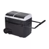 HCALORY P50M+ automobilinis šaldytuvas su Bluetooth, 50L, -20°C iki +20°C, DC 12/24V ir AC 100-240V, 60W, R134a, LCD ekranas, programėlės valdymas, akumuliatoriaus apsauga, ratukai, ištraukiama rankena, LED lemputė, USB prievadas, CE/RoHS/FCC