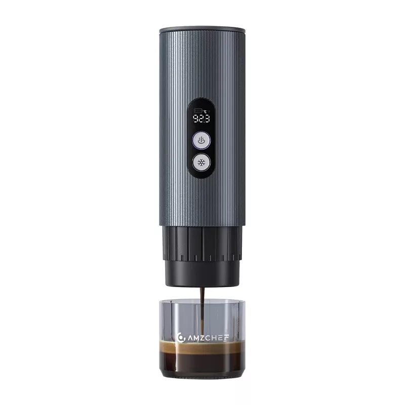 AMZCHEF CE-GC-CP024-BU Nešiojamas kavos aparatas - Mėlynas - 15 barų espresso aparatas, skirtas Nespresso kapsulėms ir maltai kavai su 12V automobiliniu adapteriu ir USB šalto virimo funkcija