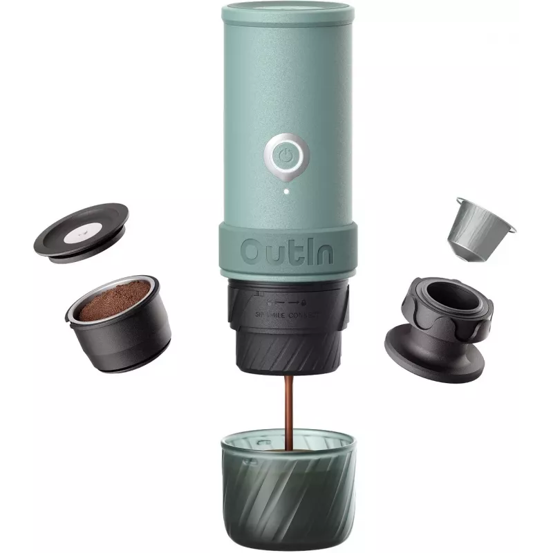 OUTIN Mino nešiojamas elektrinis kavos aparatas Canyon Green 20 Bar 80ml USB-C
